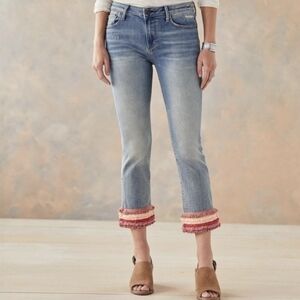 Driftwood Jeans Womens 26 Blue “Collette” Fringe Cropped Jeans Boho Trendy